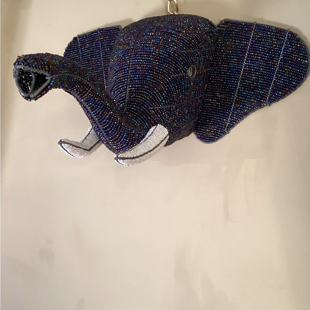 Rare African Beaded Elephant Wall Mount - Midnight Iridescent